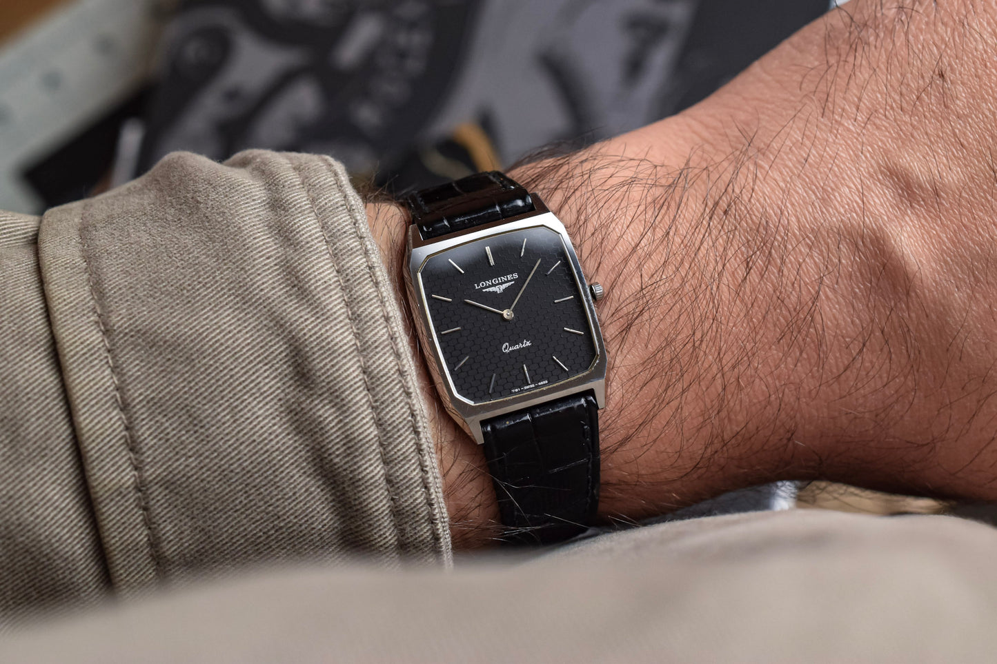 Vintage Longines Quartz Black Brick Dial Octo