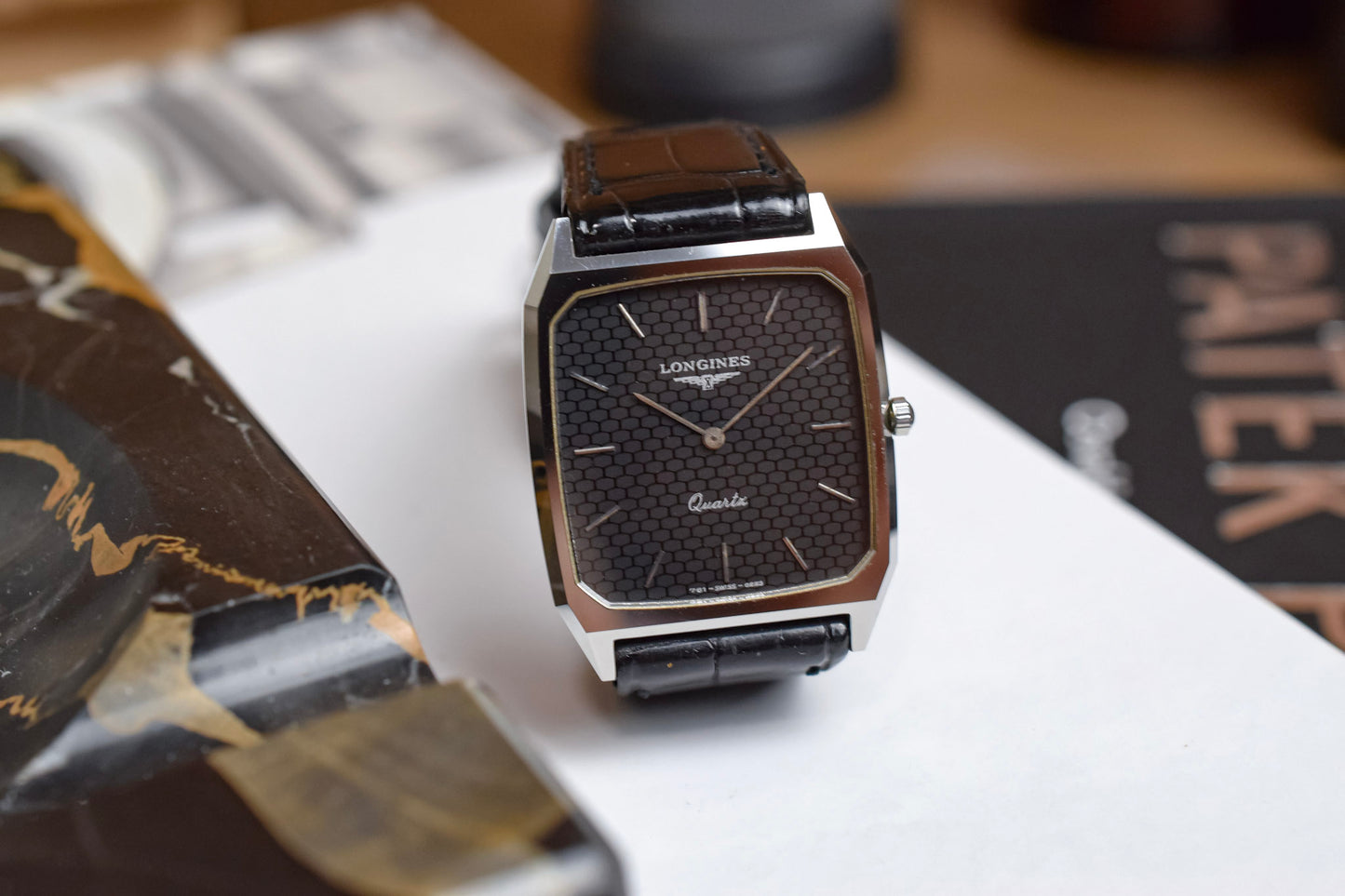 Vintage Longines Quartz Black Brick Dial Octo