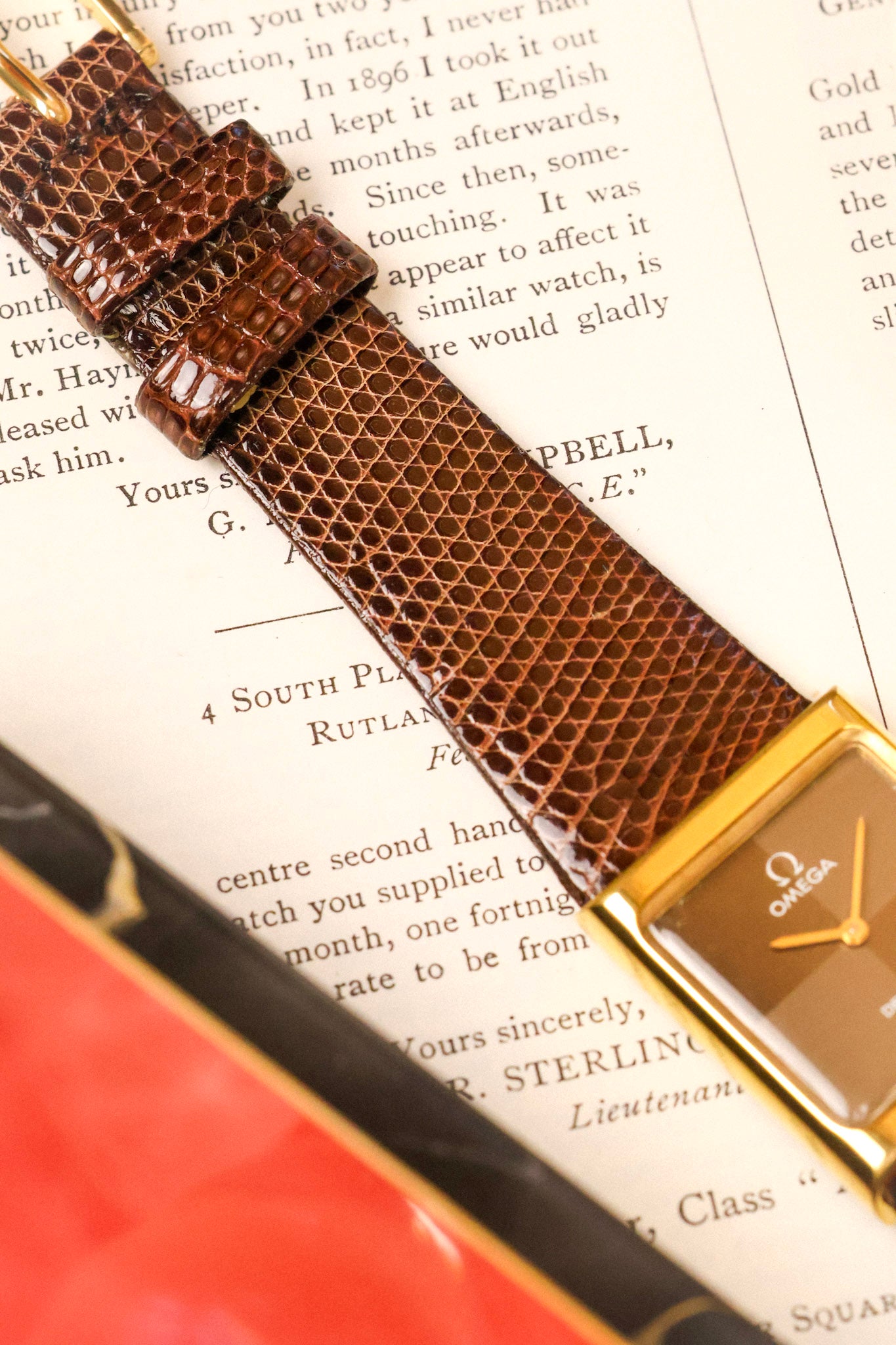 1970s Omega De Ville Gold Plated Chocolate Quadrant Tank