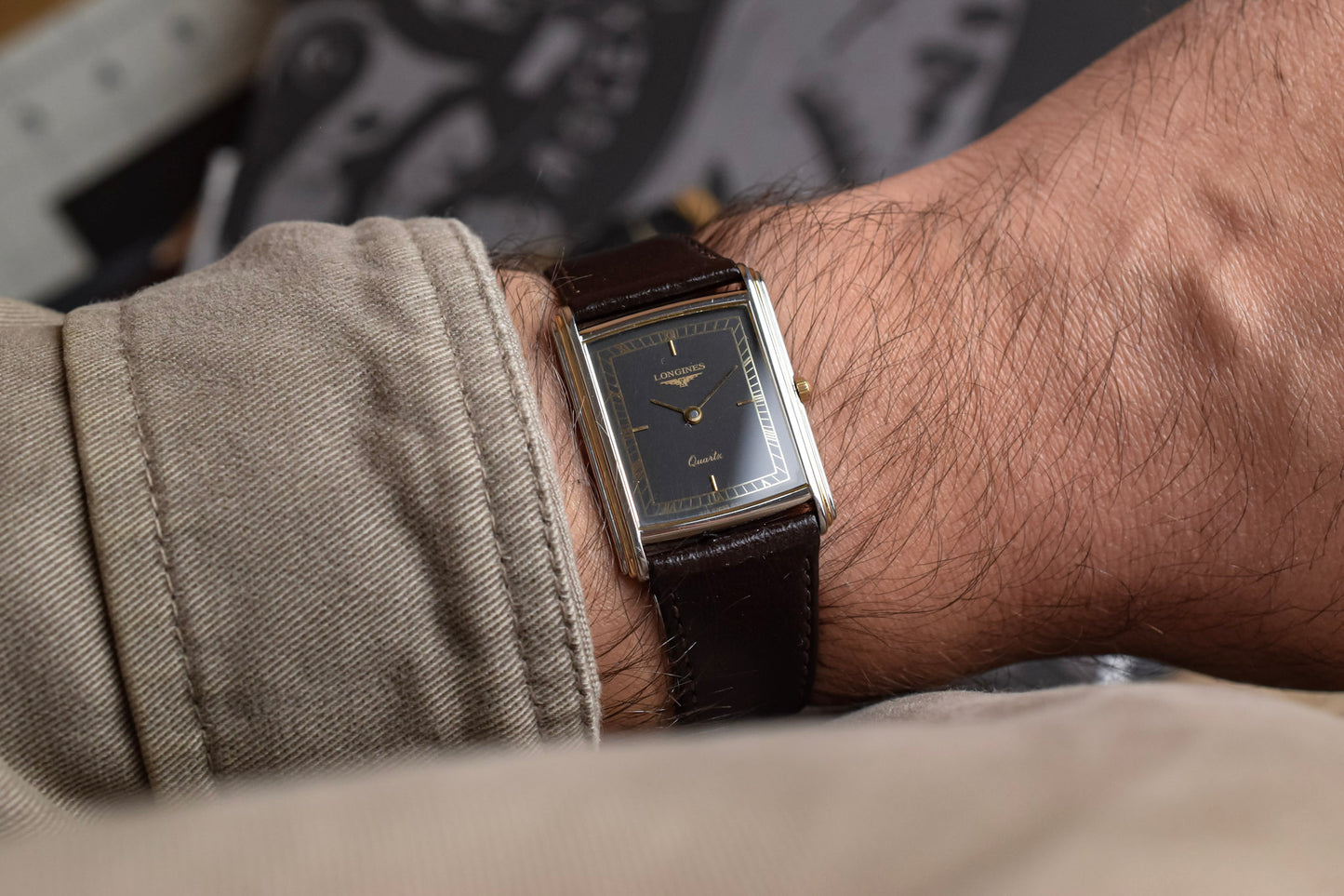 Vintage Longines Quartz Ghost Gilt Stepped Case Tank