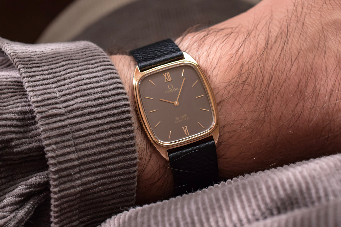 1980s Omega De Ville Quartz Ghost Gray Ellipse