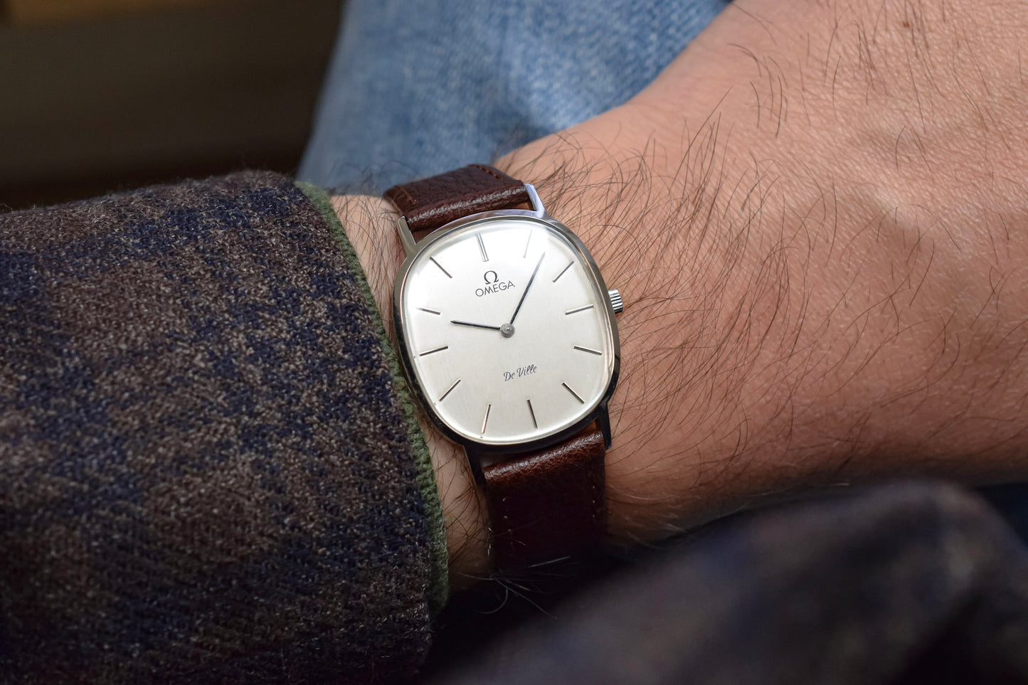 1970s Omega De Ville Silver Steel Ellipse