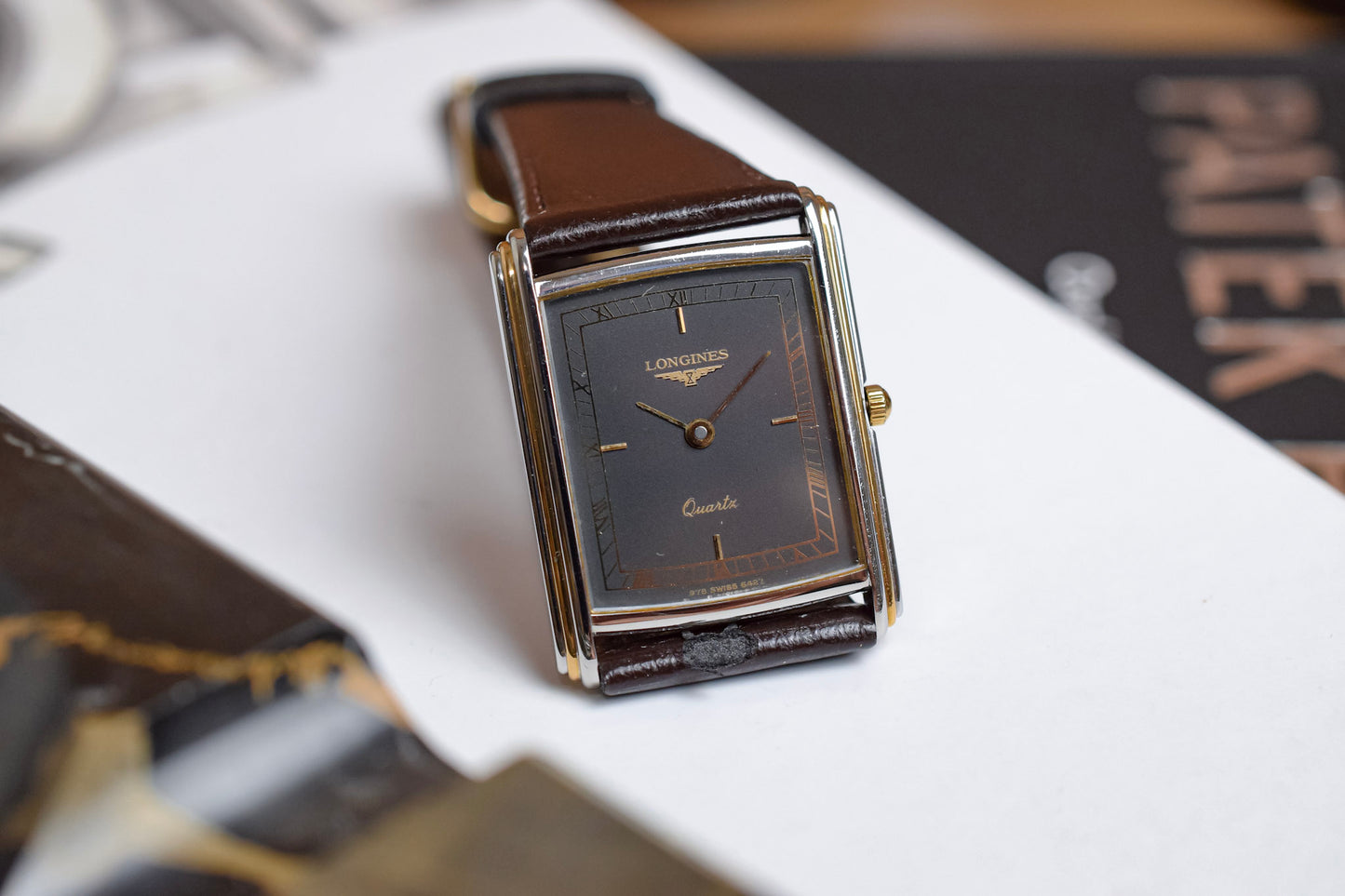 Vintage Longines Quartz Ghost Gilt Stepped Case Tank