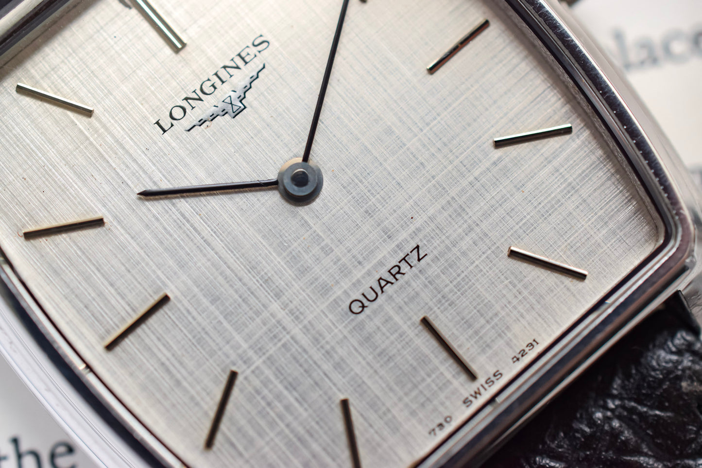 1970s Longines Steel Linen Dial Quartz Square Cushion