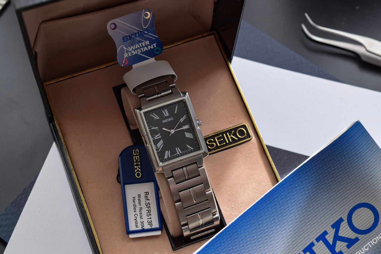 2003 Seiko Black Dial Roman Tank - New Old Stock