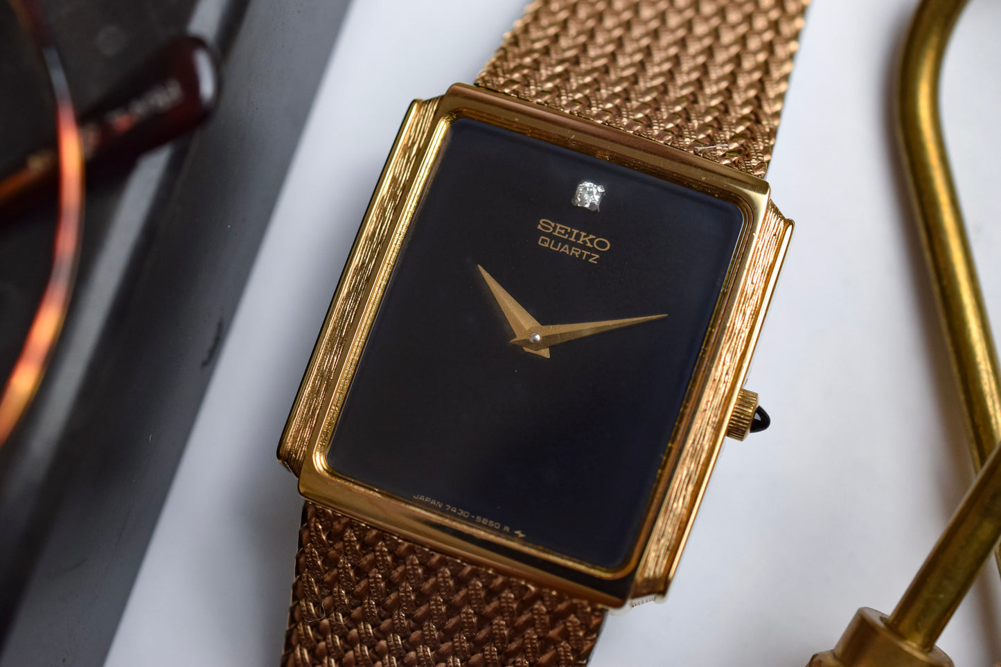 1986 Seiko Bark Gilt Diamond Dial Tank