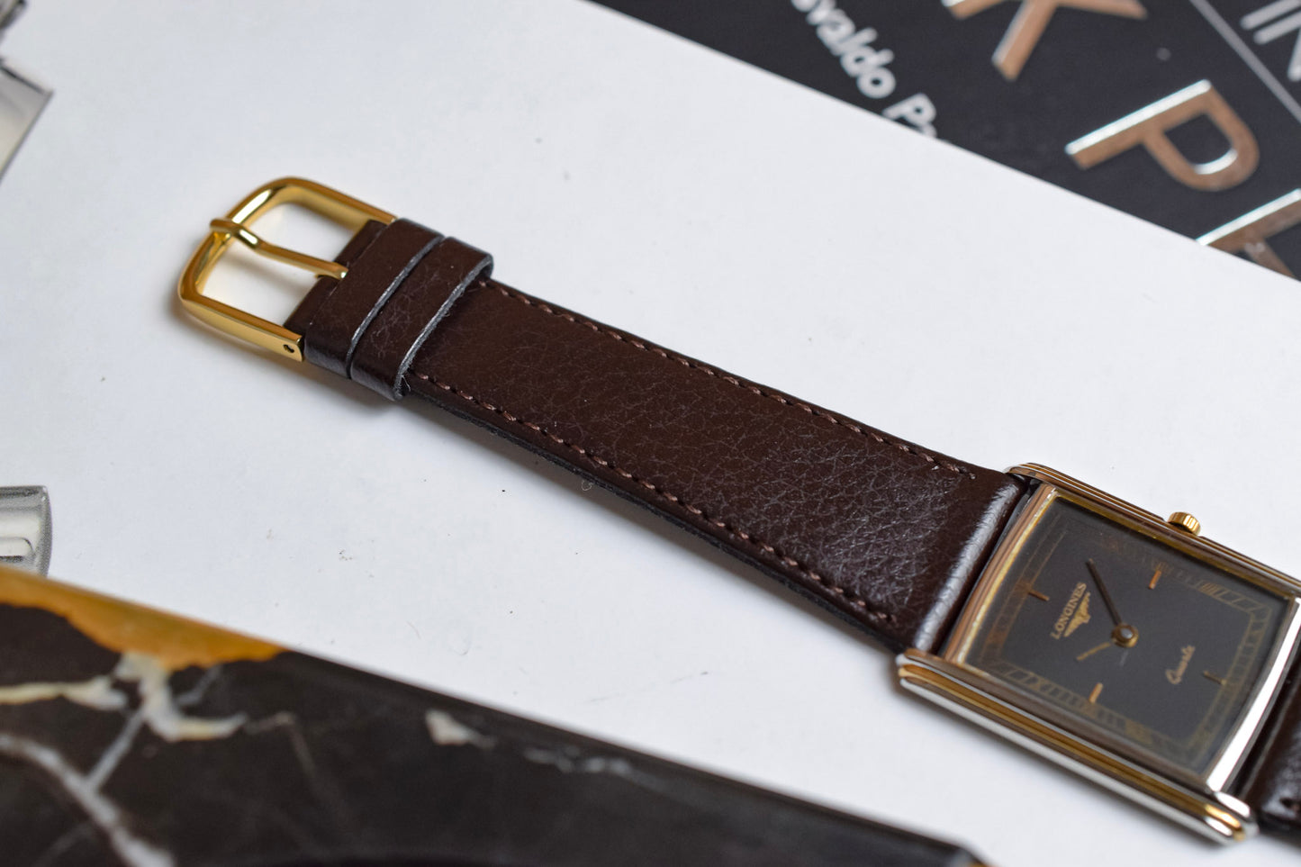 Vintage Longines Quartz Ghost Gilt Stepped Case Tank