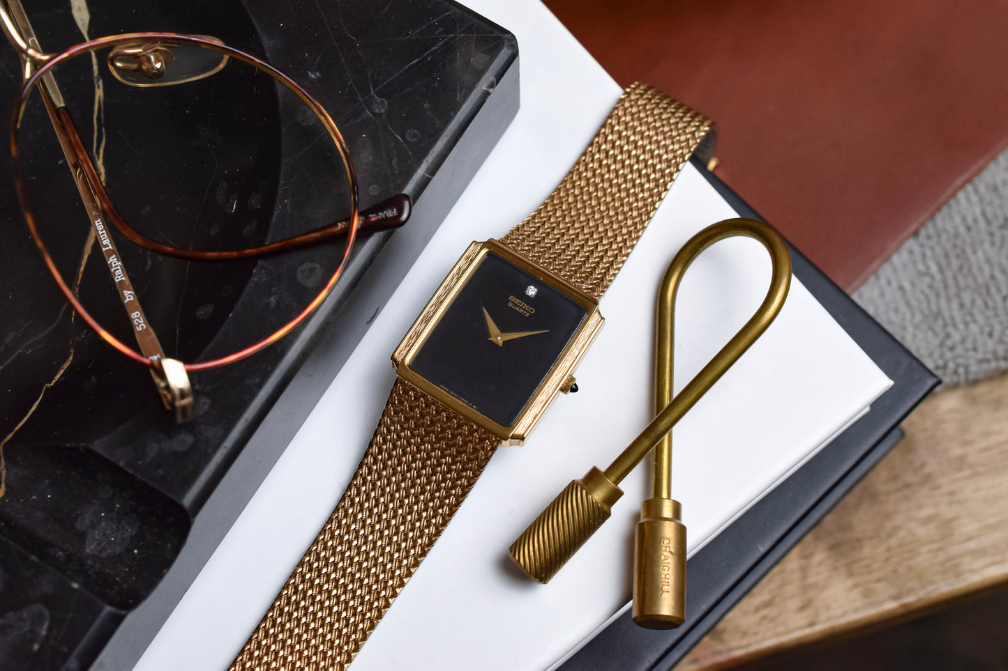 1986 Seiko Bark Gilt Diamond Dial Tank