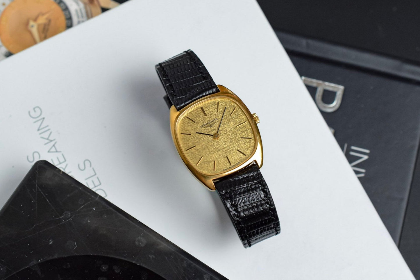 Vintage Longines Mechanical Linen Dial Tonneau
