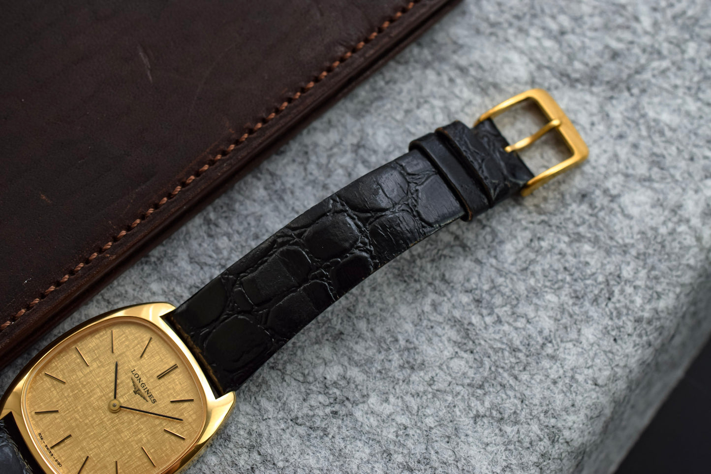 Vintage Longines Mechanical Linen Dial Tonneau