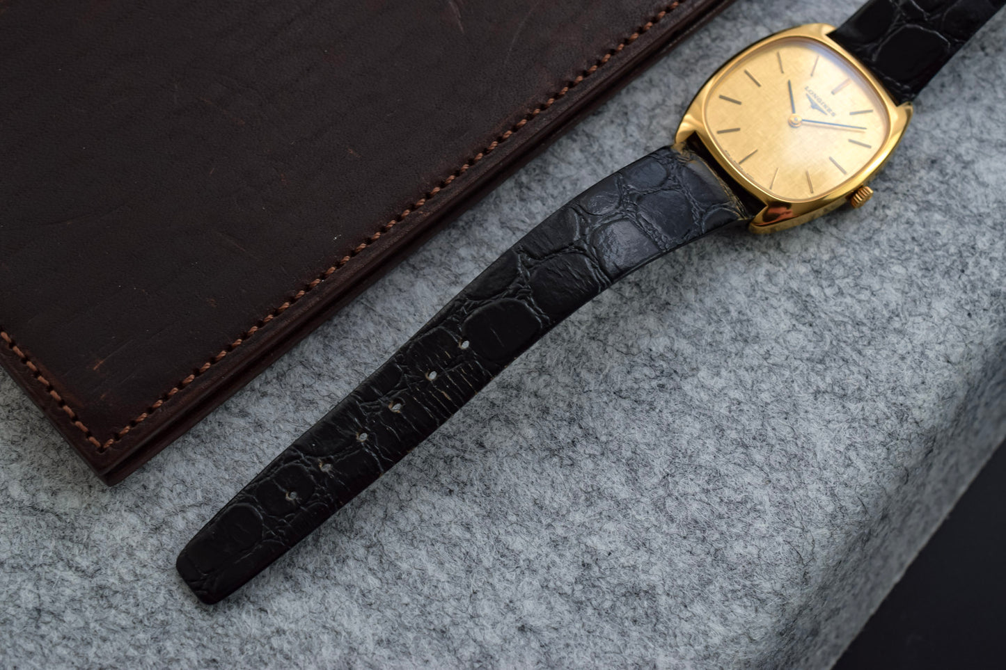 Vintage Longines Mechanical Linen Dial Tonneau