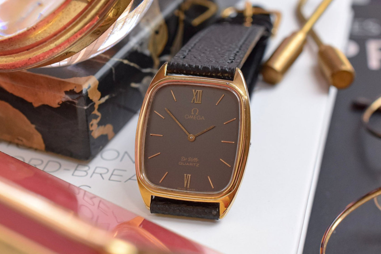 1980s Omega De Ville Quartz Ghost Gray Ellipse