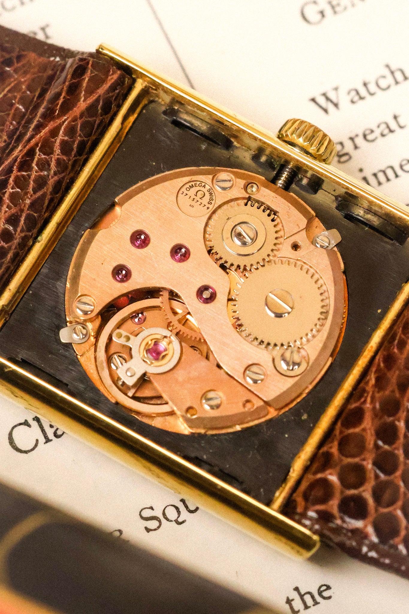 1970s Omega De Ville Gold Plated Chocolate Quadrant Tank