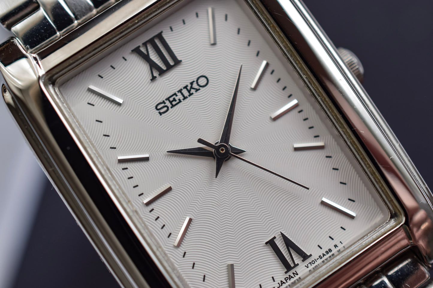 2000 Seiko White Guilloche Dial Tank - New Old Stock