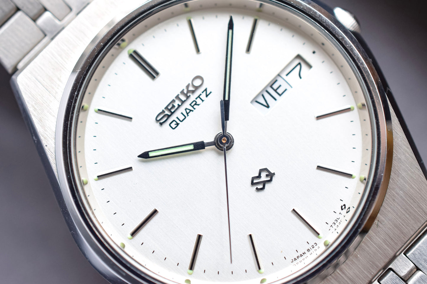 1985 Seiko SQ NOS Silver Spanish Day-Date