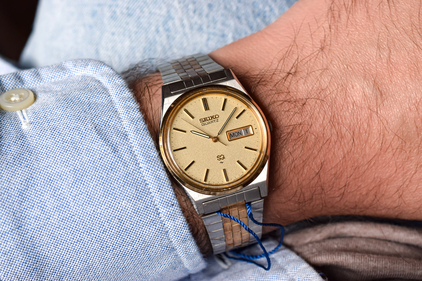 1982 NOS Seiko SQ Champagne Sparkle Dial Day-Date