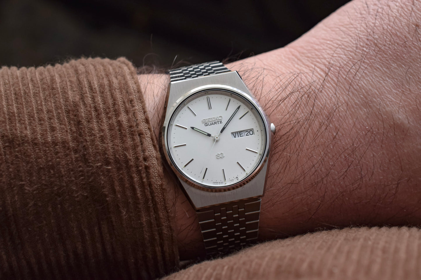 1985 Seiko SQ NOS Silver Spanish Day-Date