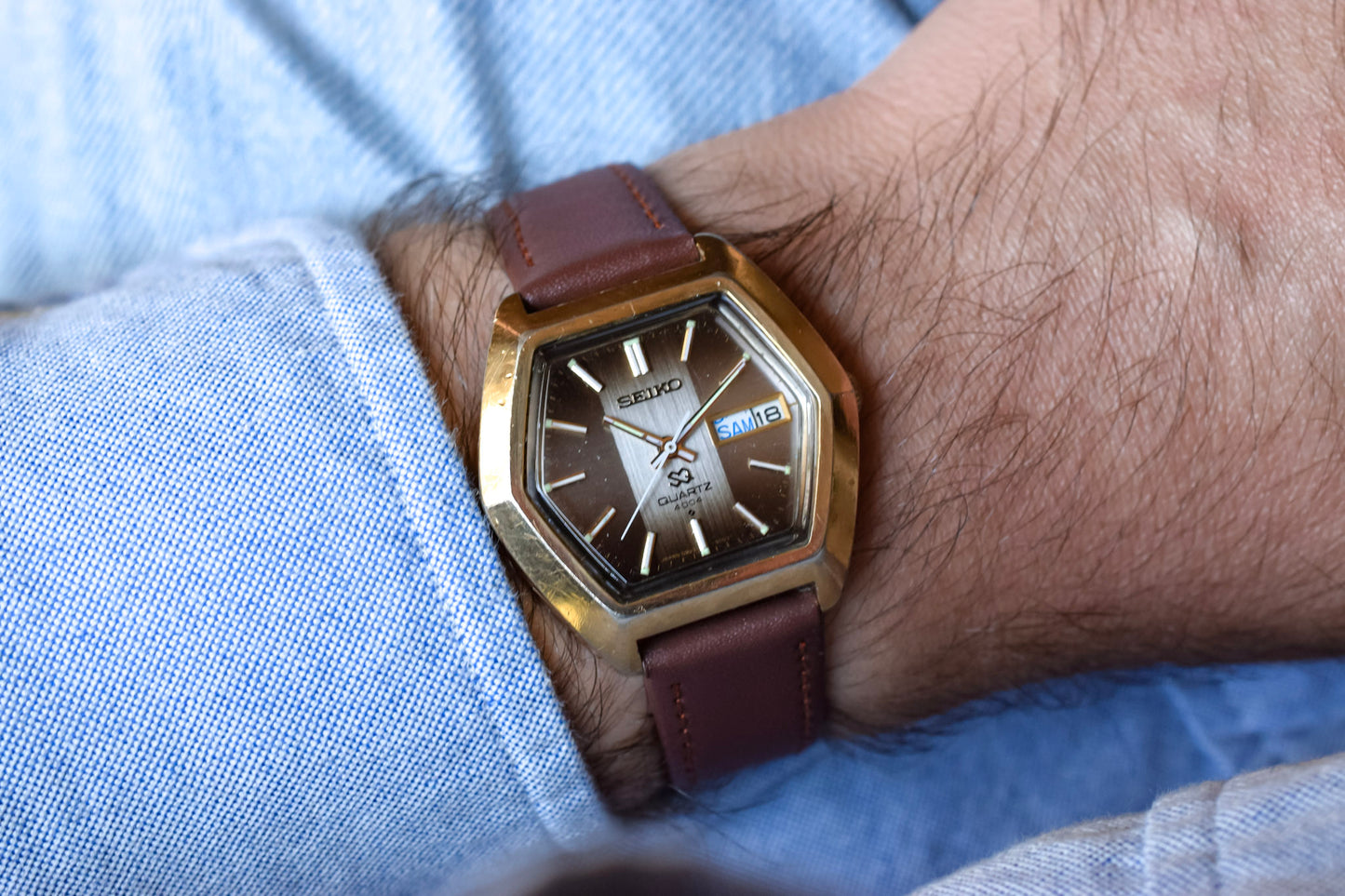 1984 Seiko SQ Brown Dial Hex