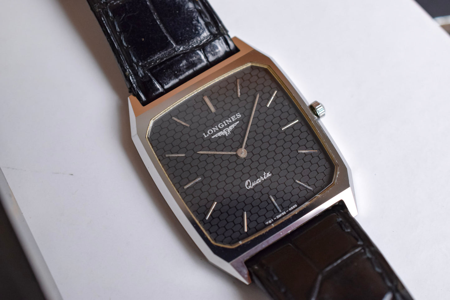 Vintage Longines Quartz Black Brick Dial Octo