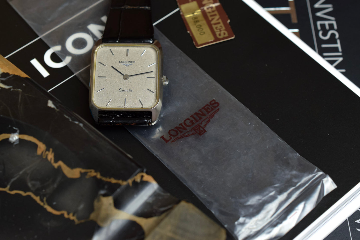 Vintage NOS Longines Quartz Sparkle Dial Steel Tank