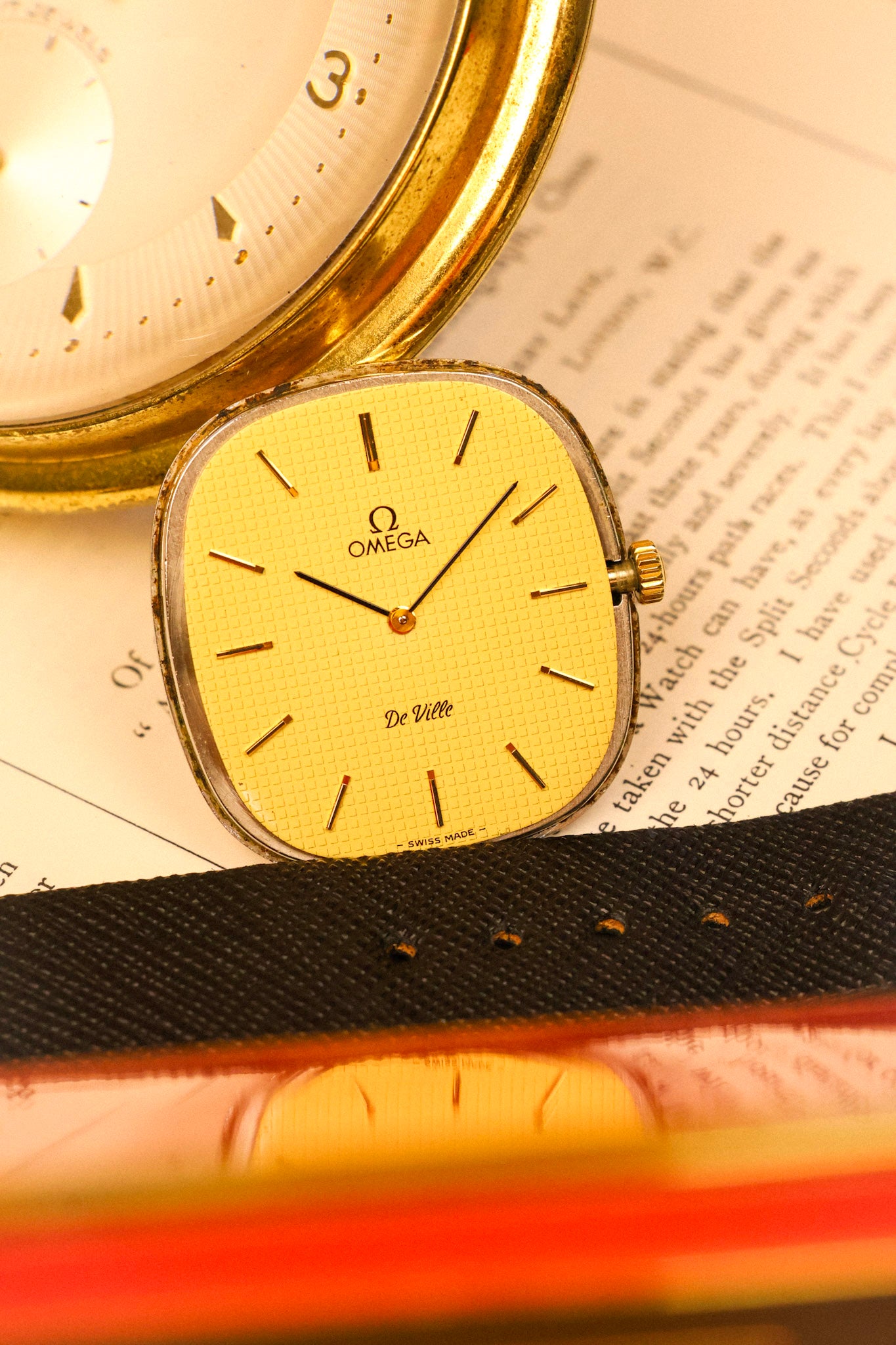 1970s Omega De Ville Golden Hobnail Motif Ellipse