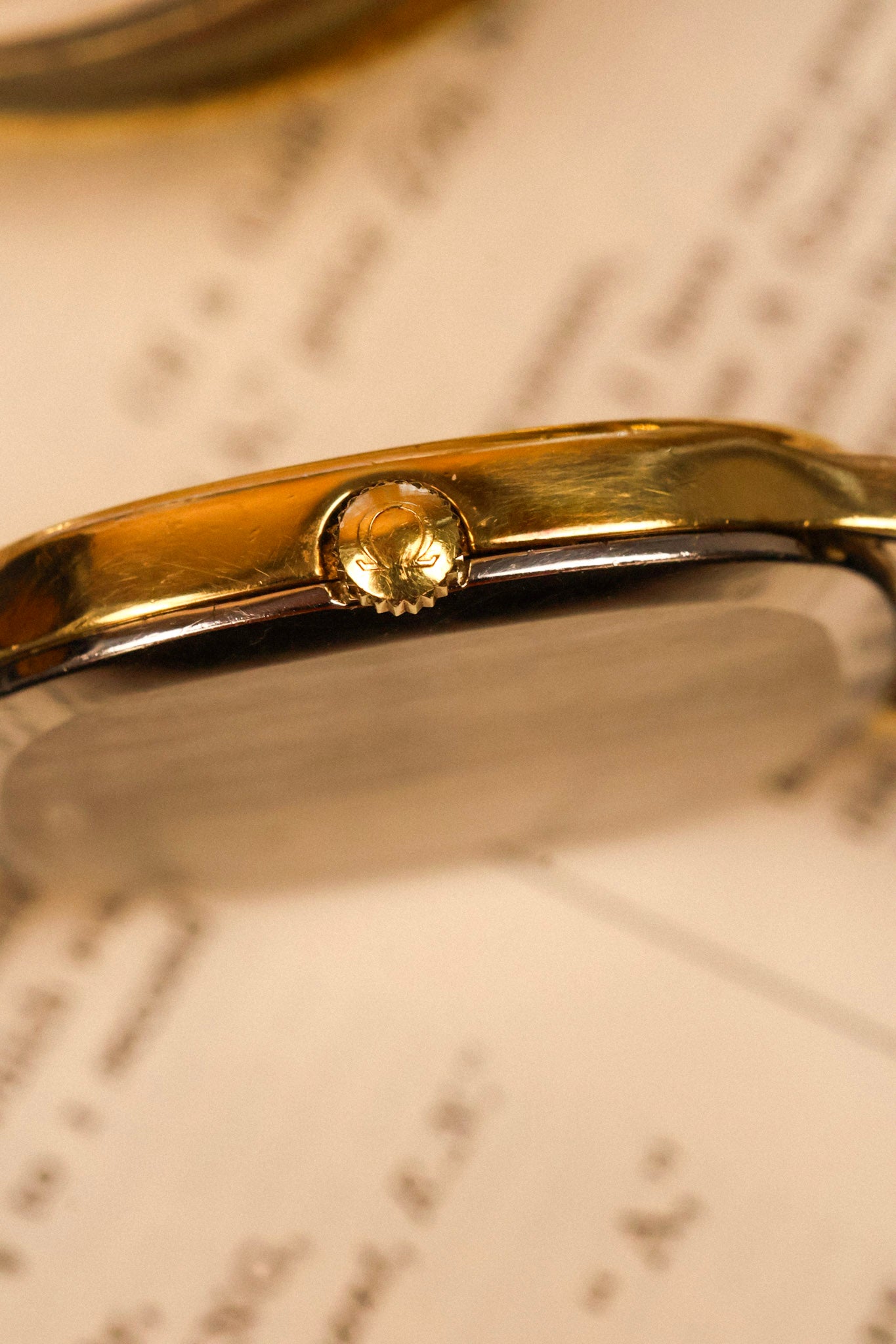 1970s Omega De Ville Golden Hobnail Motif Ellipse