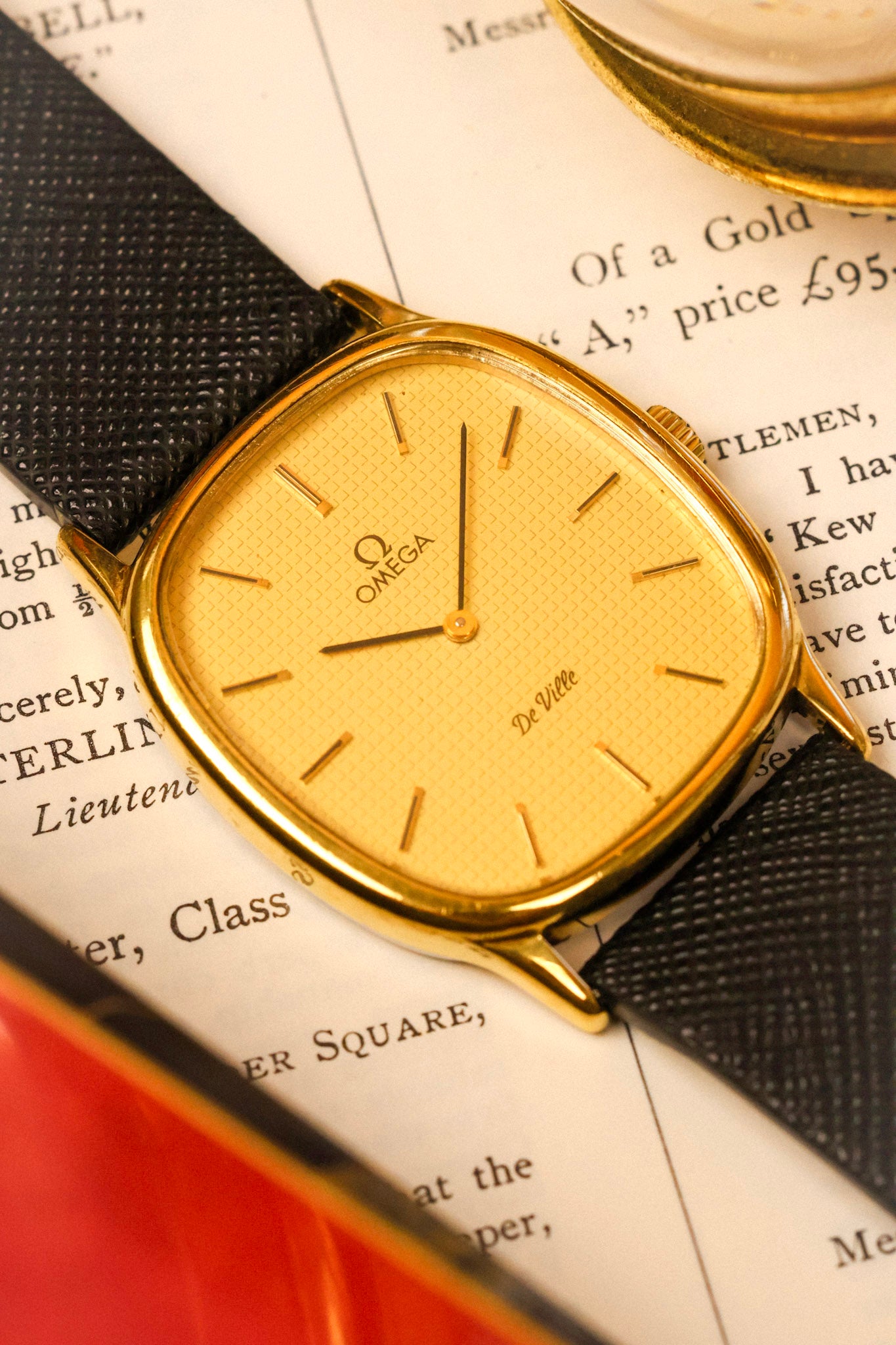 1970s Omega De Ville Golden Hobnail Motif Ellipse