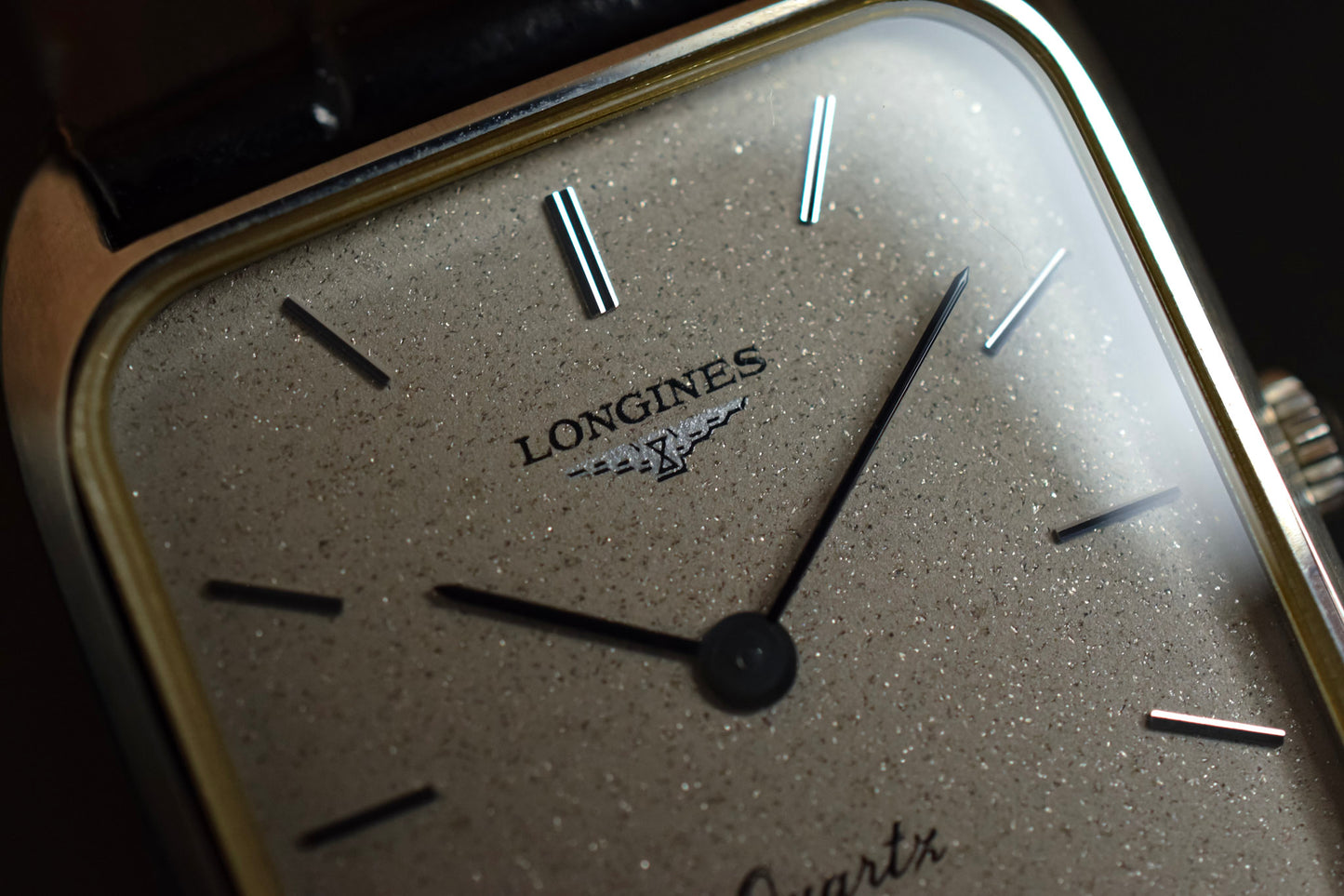 Vintage NOS Longines Quartz Sparkle Dial Steel Tank