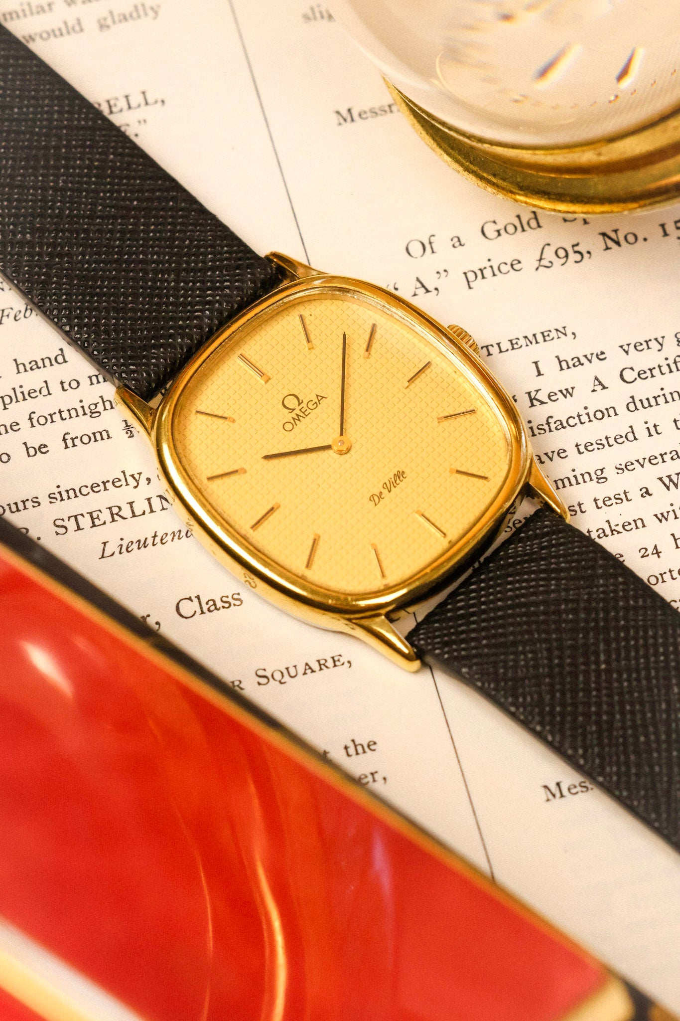 1970s Omega De Ville Golden Hobnail Motif Ellipse