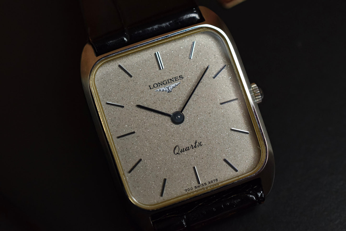 Vintage NOS Longines Quartz Sparkle Dial Steel Tank