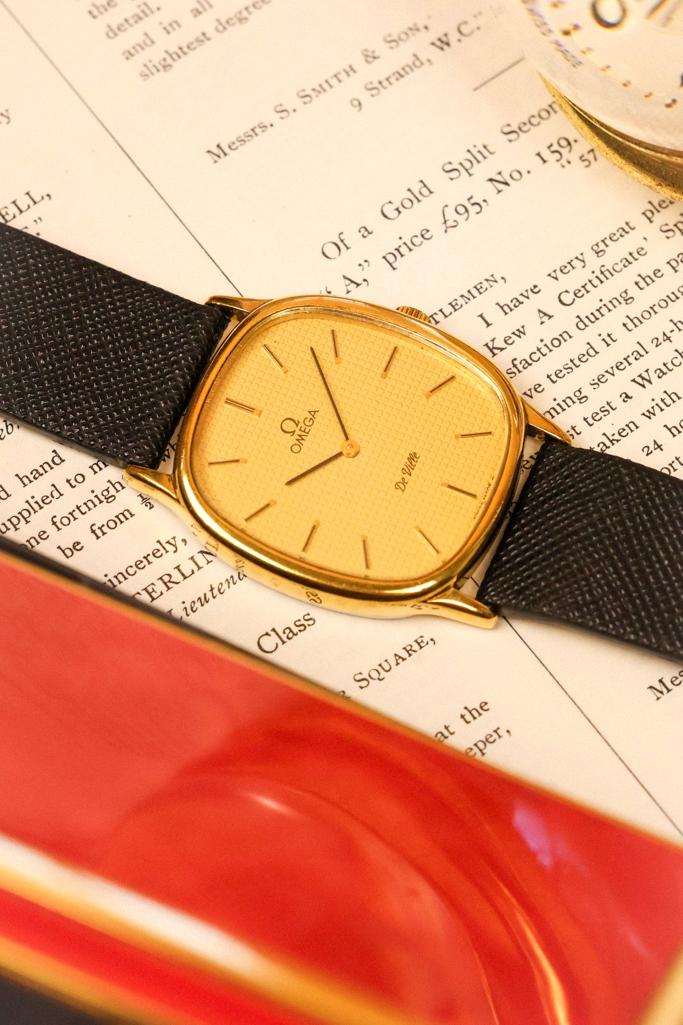 1970s Omega De Ville Golden Hobnail Motif Ellipse