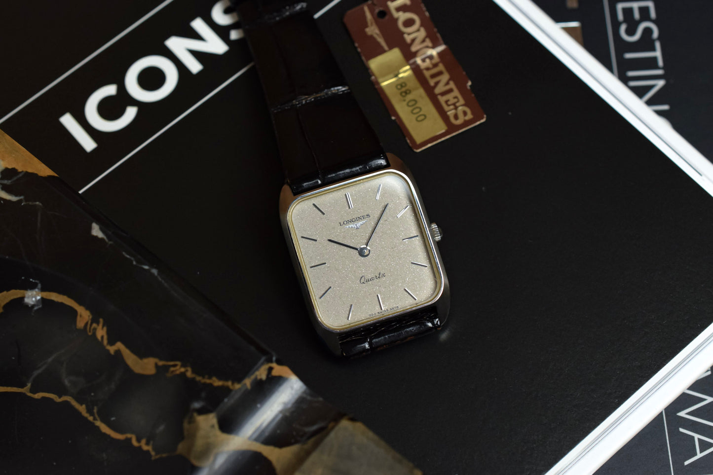 Vintage NOS Longines Quartz Sparkle Dial Steel Tank