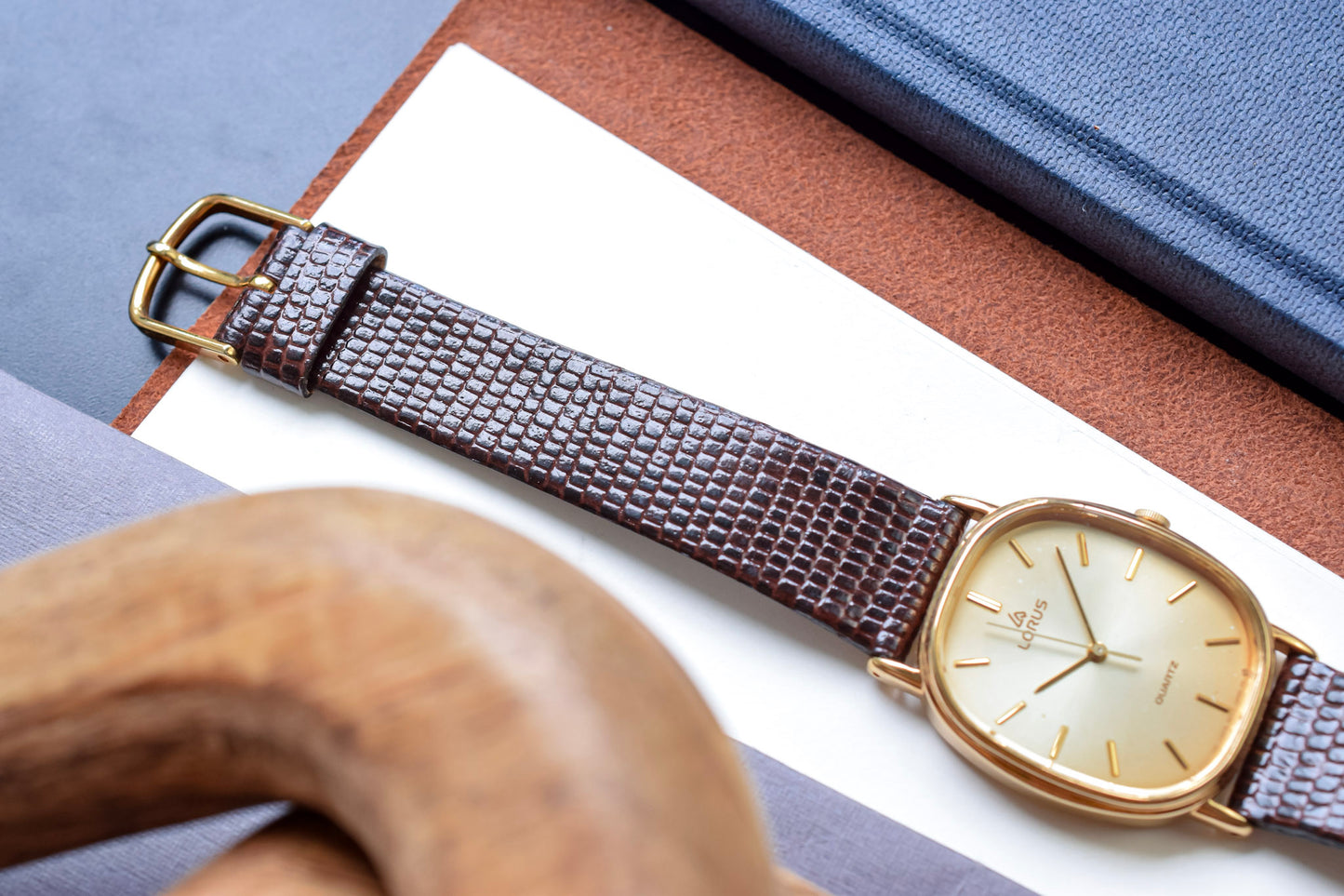 1980s Lorus Sunray Patina Champagne Ellipse