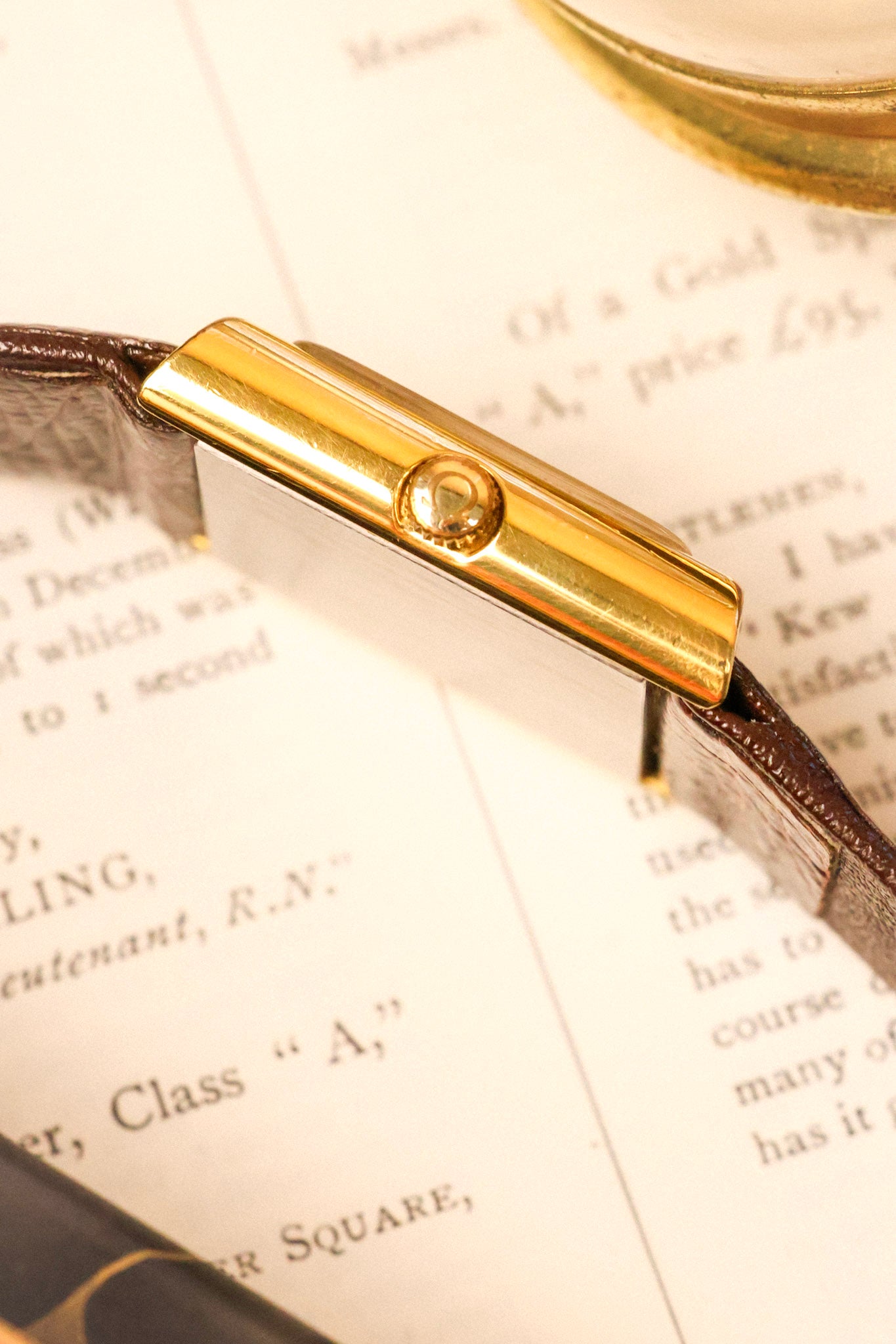 1970s Omega De Ville Gold Plated Chocolate Quadrant Tank