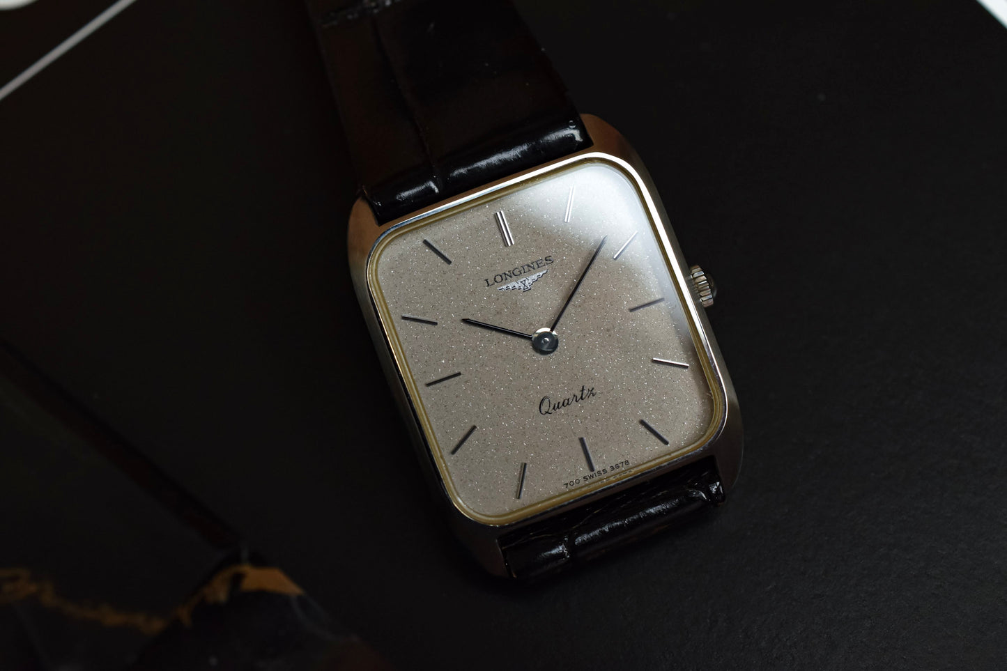 Vintage NOS Longines Quartz Sparkle Dial Steel Tank