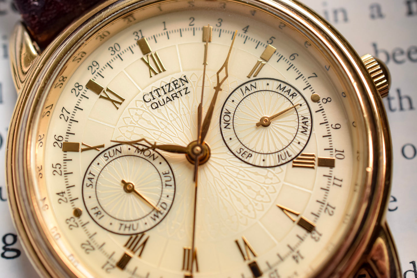 1992 Citizen Carved Dial Triple Calendar