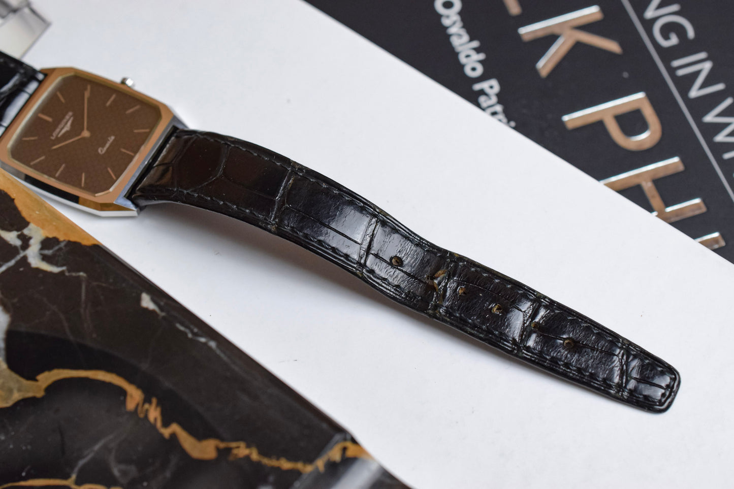 Vintage Longines Quartz Black Brick Dial Octo