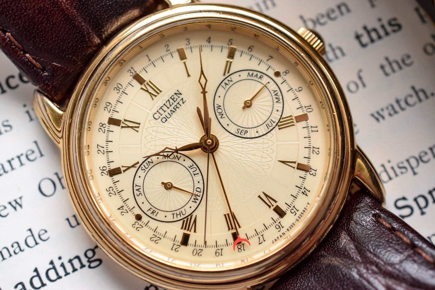 1992 Citizen Carved Dial Triple Calendar