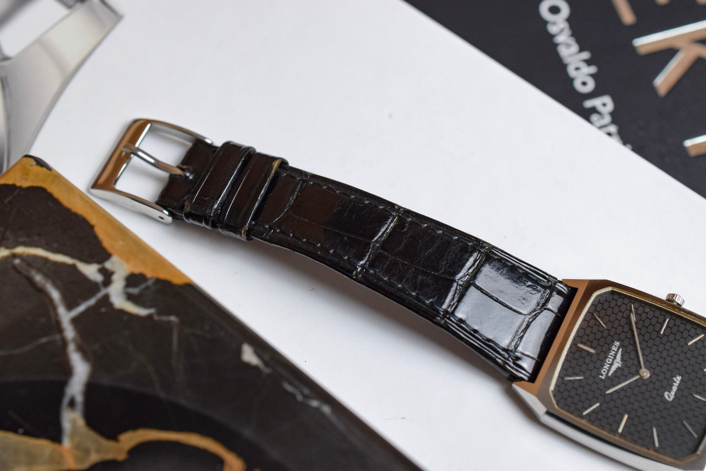 Vintage Longines Quartz Black Brick Dial Octo