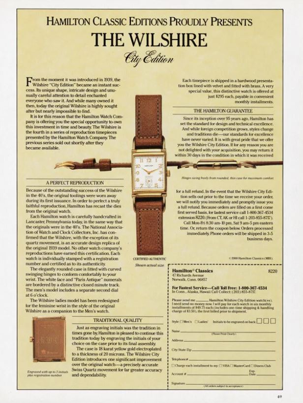 80s Hamilton Gilt Dial Wilshire Registered Edition