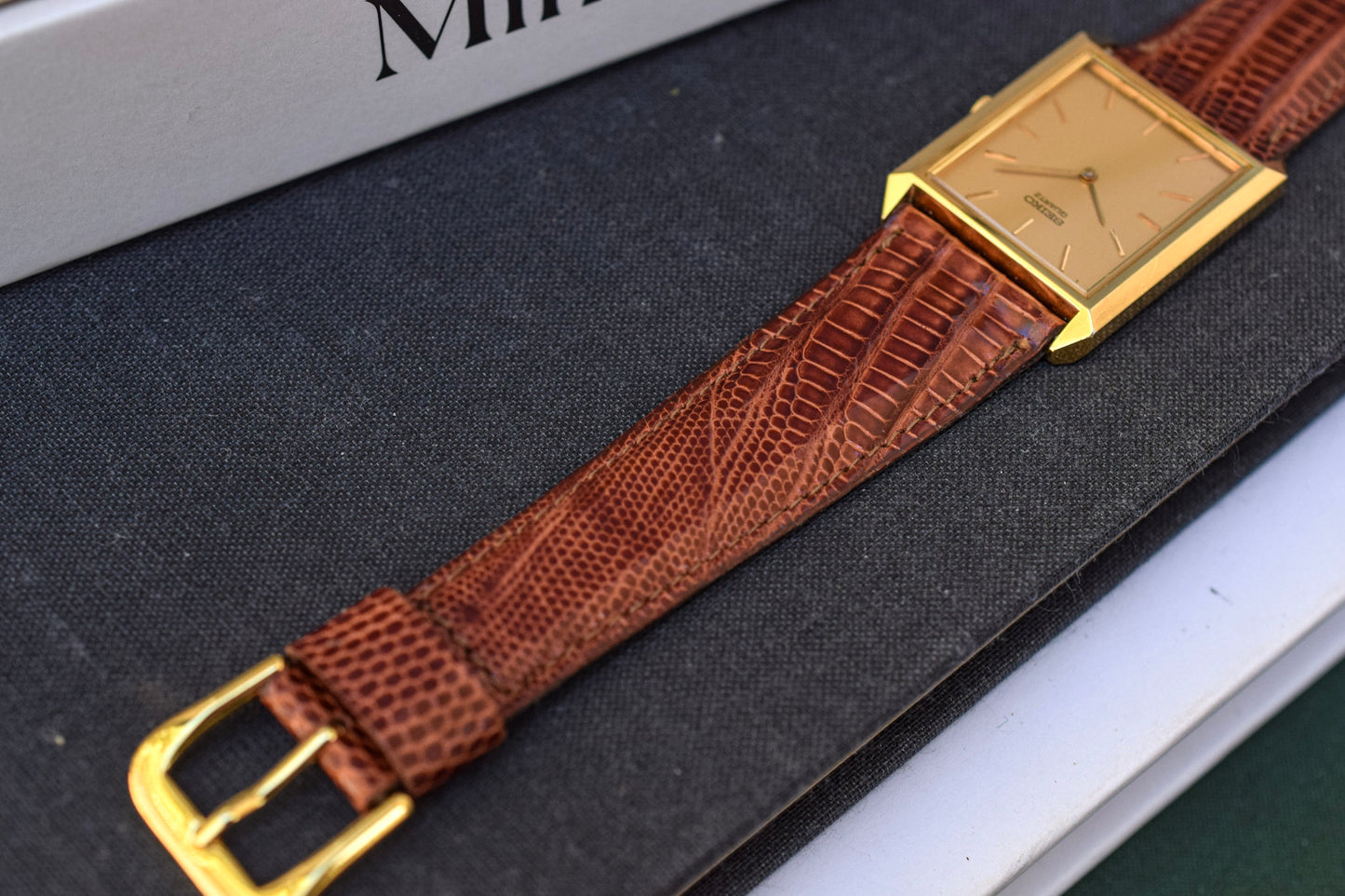 1983 Gold Tone Seiko Quartz Tank Watch