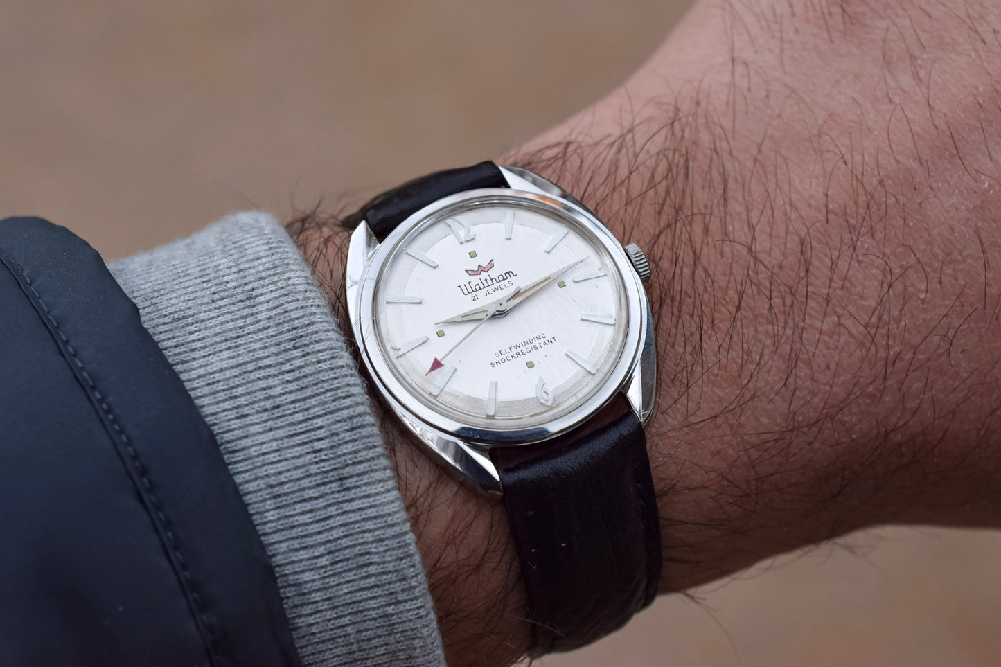 Vintage Red Arrow Automatic Waltham Textured Dial Watch