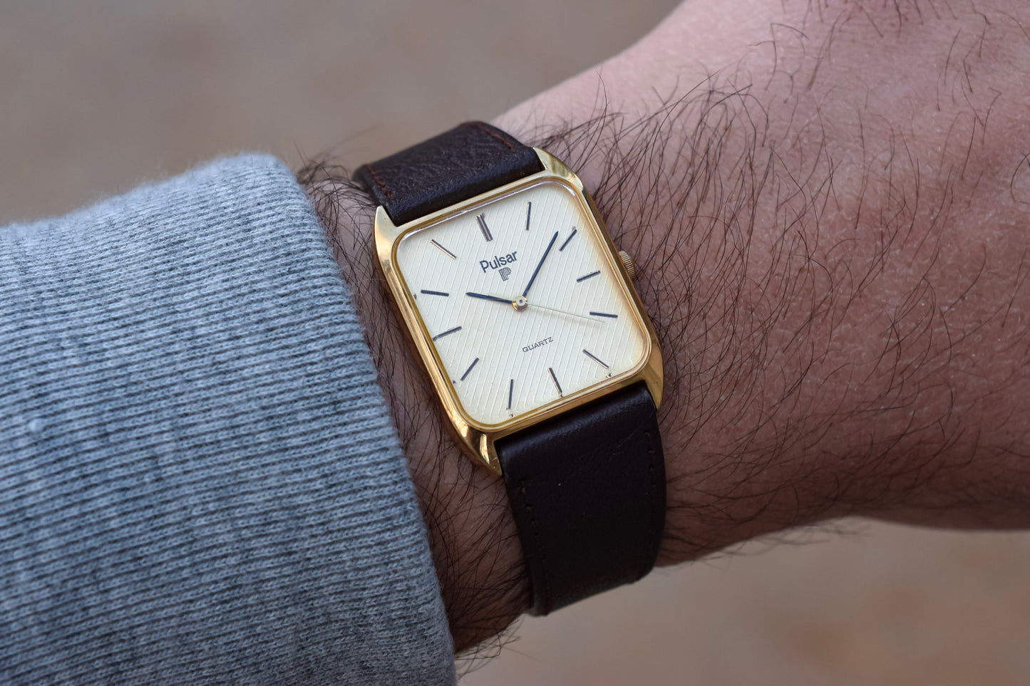 1984 Gold Tone Pulsar Quartz Tank Watch