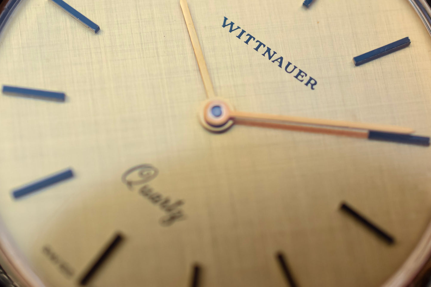 Vintage Gold Tone Linen Dial Wittnauer Quartz Watch