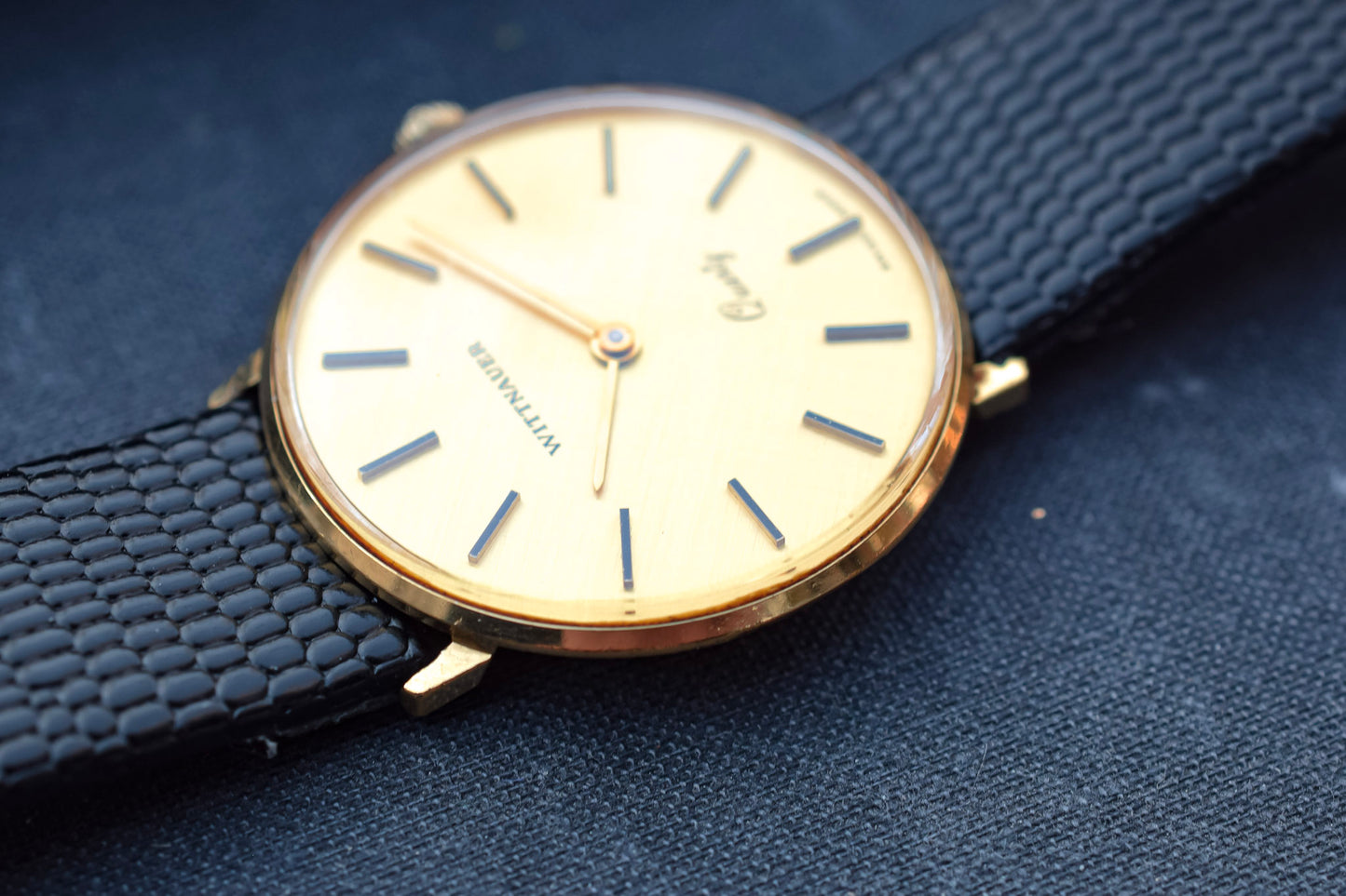 Vintage Gold Tone Linen Dial Wittnauer Quartz Watch