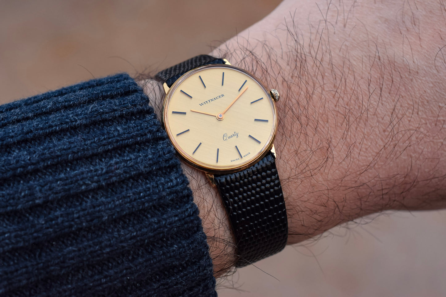 Vintage Gold Tone Linen Dial Wittnauer Quartz Watch