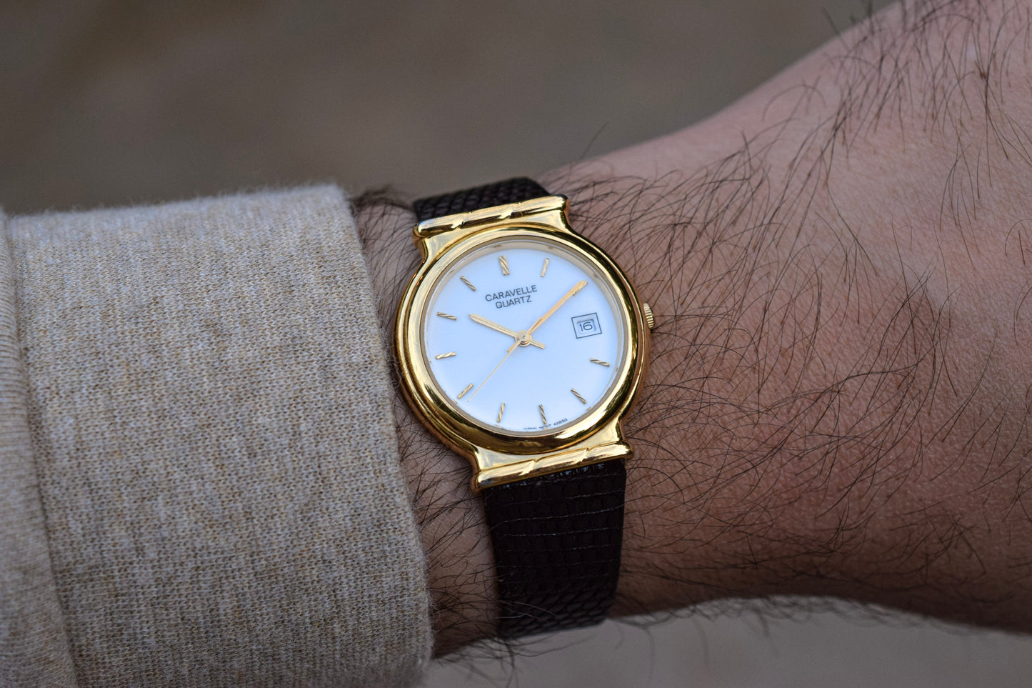 1990 Caravelle Shrouded Lugs Quartz Watch