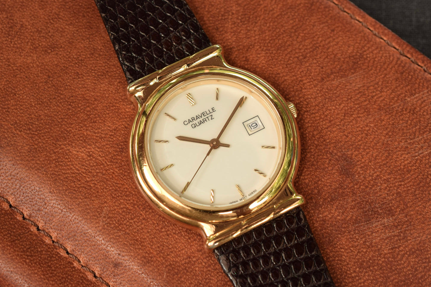 1990 Caravelle Shrouded Lugs Quartz Watch
