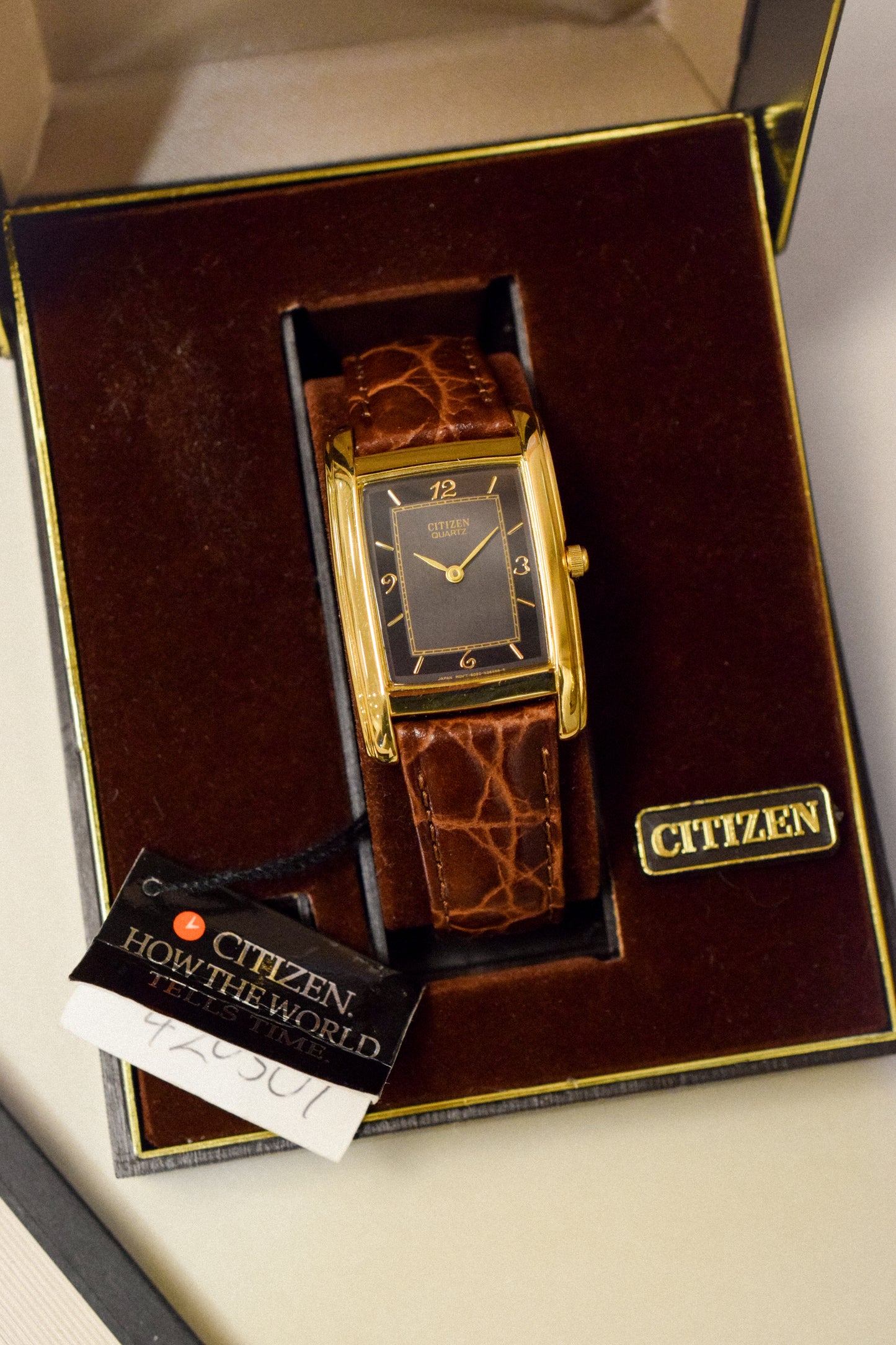 1985 Citizen Black Dial Tank - New Old Stock