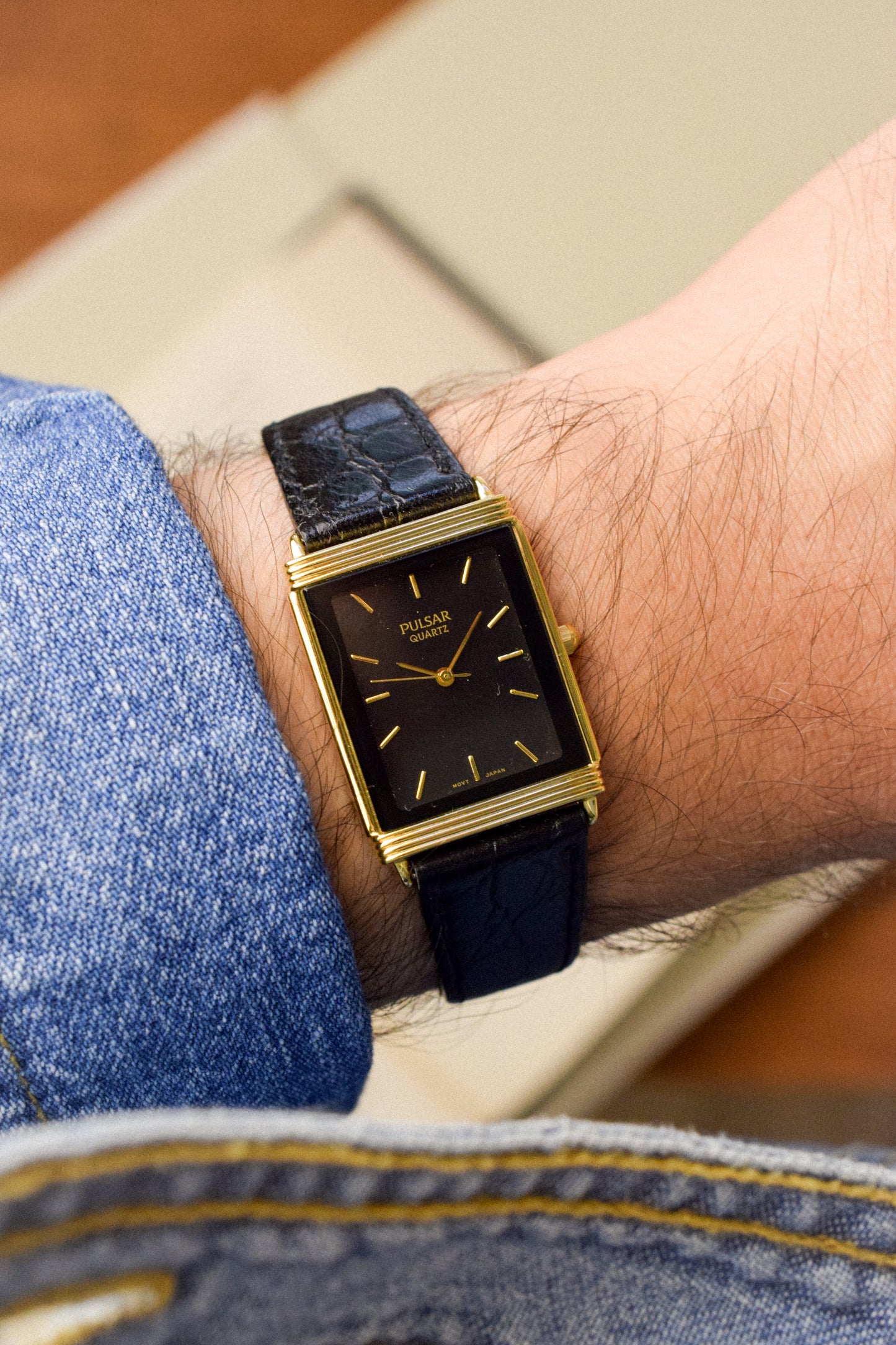 1990s Pulsar Black Dial "Baby JLC" - New Old Stock